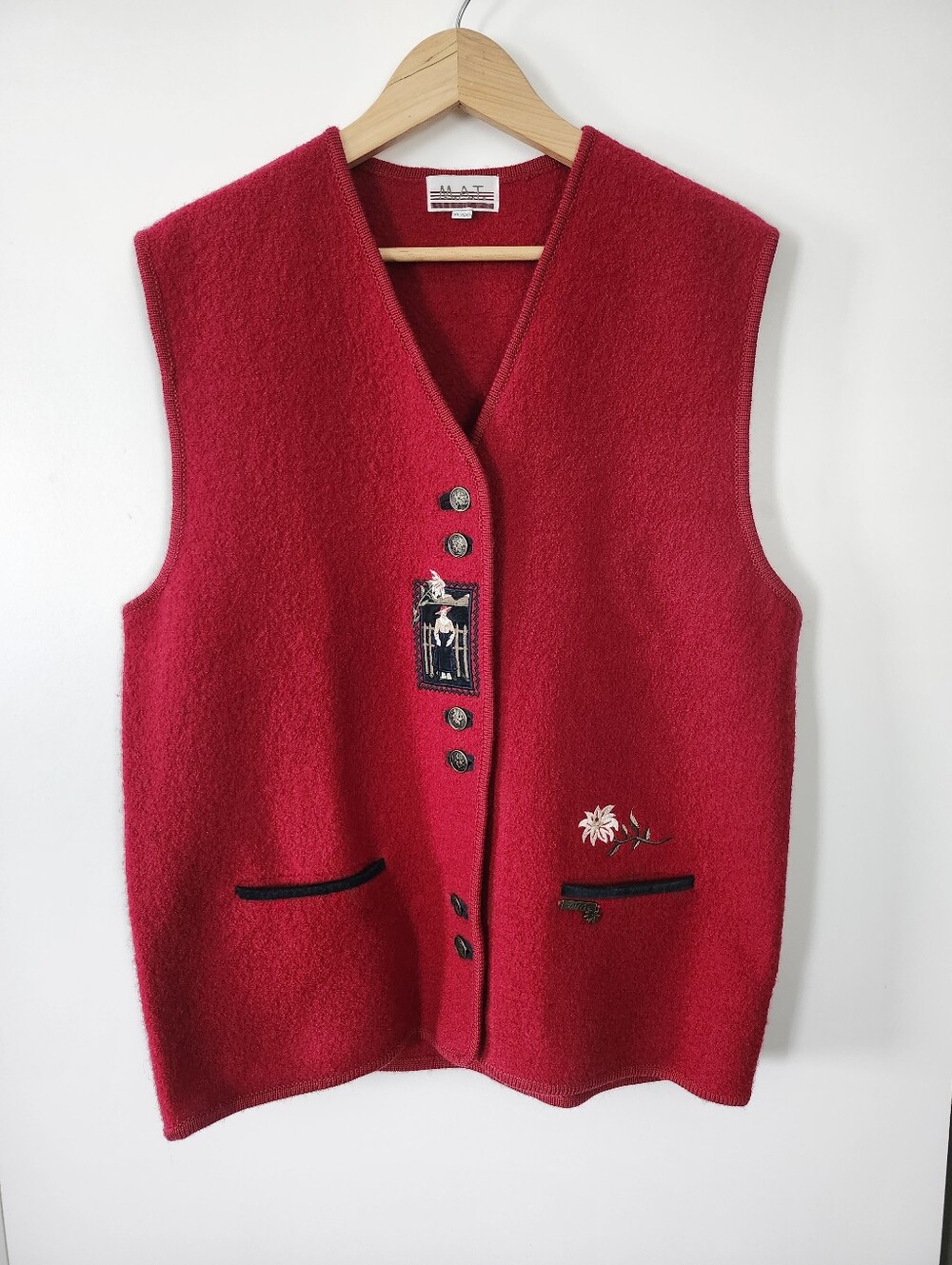 Vintage M.A.T Austrian Trachten Red Wool Vest Cottagecore Folk Alpine Folk XL